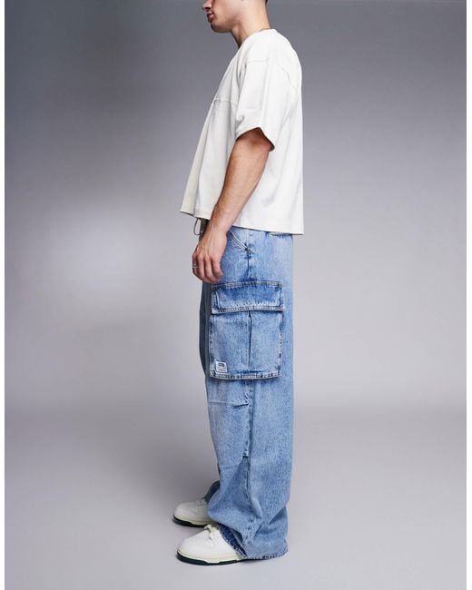 HUGO Blue Enora Loose Fit Carpenter Jeans With Drawstring Waist for men