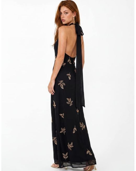 Maya Black Embellished Halter Neck Open Back Maxi Dress