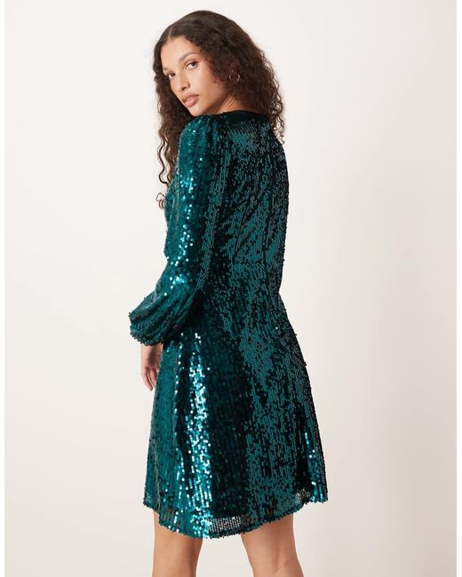 Lovedrobe Blue Fully Embellished Velvet Bow Detail Mini Dress