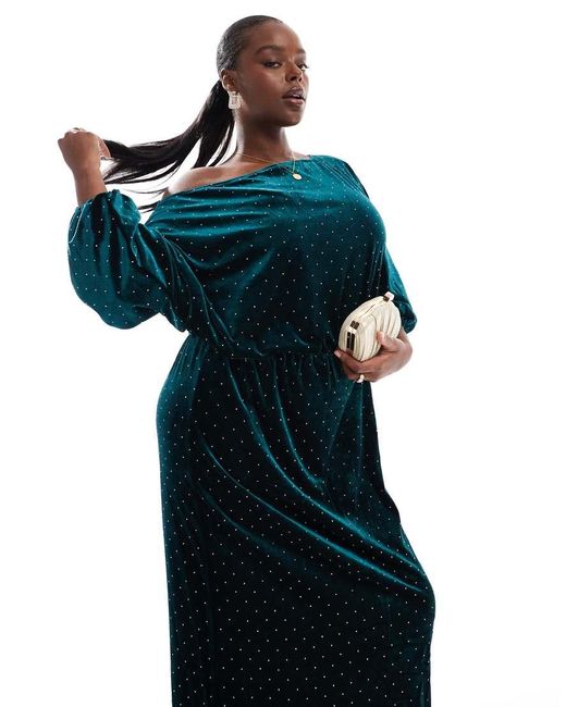 Never Fully Dressed Blue Tilly Off Shoulder Velvet Midaxi Dress