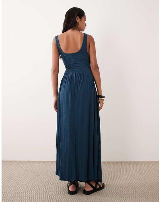 ASOS Blue Crinkle Button Through Midi Dress