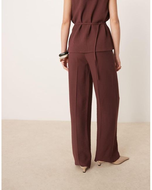 ASOS Natural Tailored Straight Leg Trousers With Skinny Belt