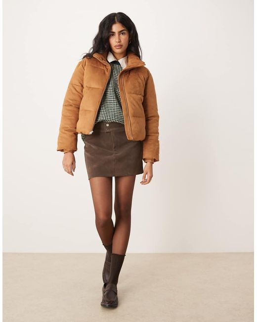 Abercrombie & Fitch Brown Vegan Suede Short Puffer Jacket