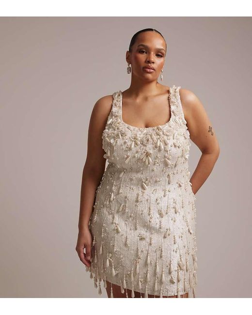 ASOS Brown Asos Design Curve Pearl Allover Embellished Mini Dress