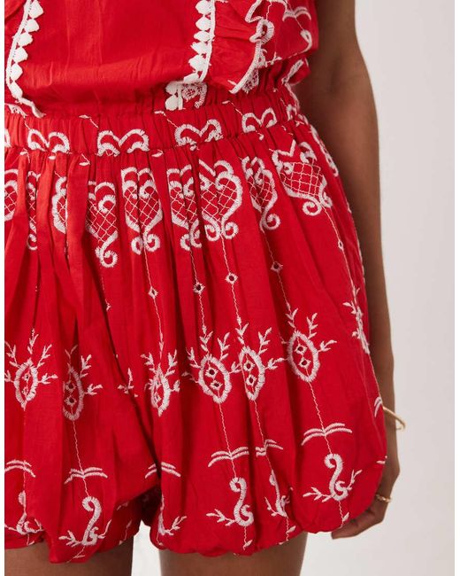 River Island Red Cutwork Ruffle Playsuit