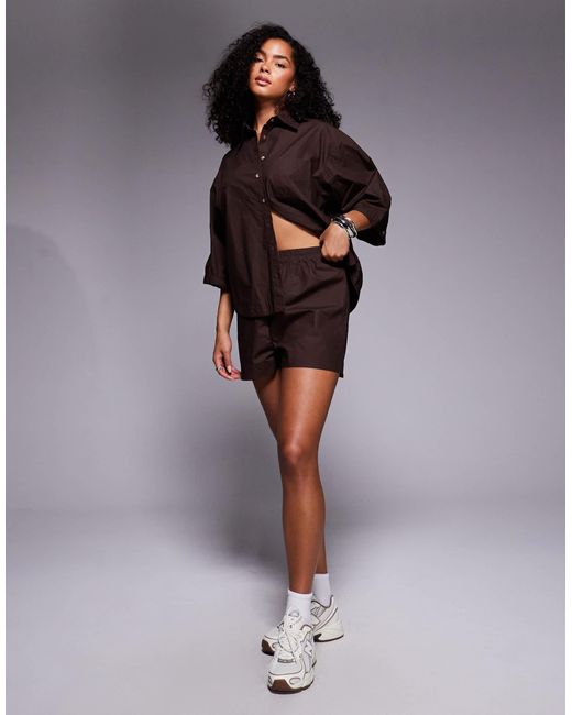 River Island Brown Button Front Poplin Shorts Co-ord