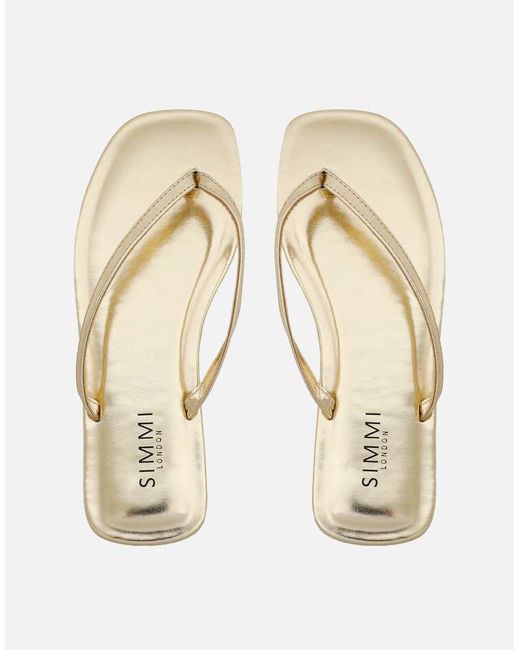 SIMMI Natural Kima Metallic Flat Sandals