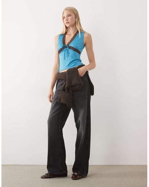 Miss Selfridge Blue Lace Trim Tank Top