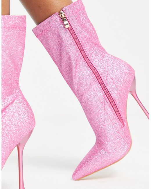 SIMMI Simmi London - Paolo - Sock Boots Met Brede Pasvorm En Glitter in het Pink
