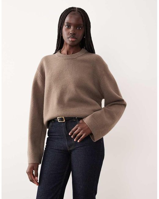 Gina Tricot Natural Crew Neck Knitted Sweater With Wide Sleeves