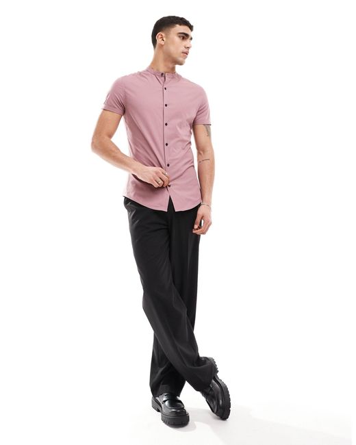 Camicia skinny con collo serafino color malva di ASOS in Pink da Uomo