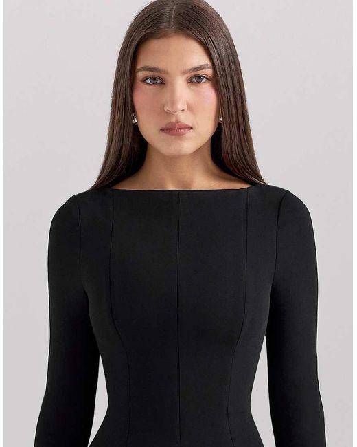 House Of Cb Black Francesca Stretch Crepe Godet Mini Dress