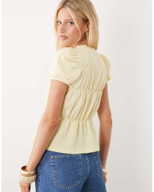 ASOS Natural Shirred Crepe Puff Sleeve Top