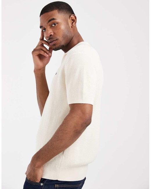 Tommy Hilfiger Natural Textured V-Neck Collared Sweater Top for men