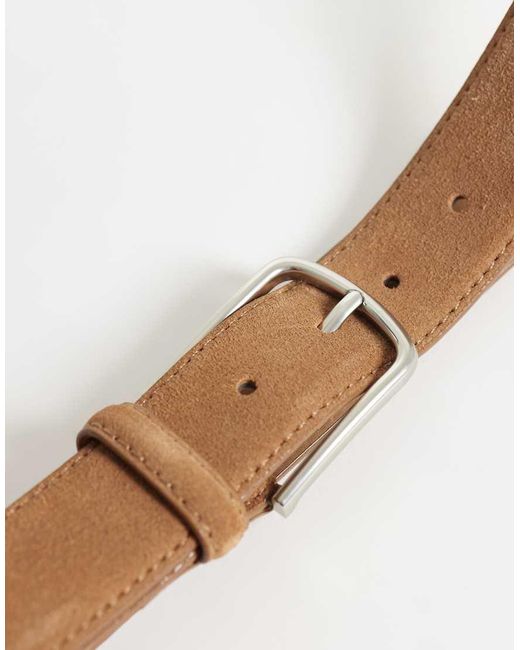 Mango Natural Classic Suede Belt With Silver Hardware for men