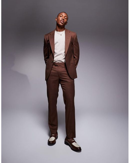 River Island Brown Slim Suit Trousers for men