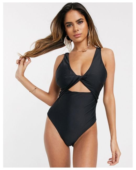ASOS Black Fuller Bust Supportive Twist Front Cut Out Swimsuit