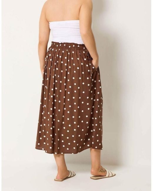 Yours Clothing Brown Polka Dot Midi Skirt