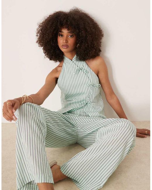 Mango Natural Straight Leg Striped Trouser With Elasticated Waist