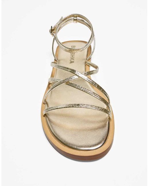 Bershka Natural Flat Multi Strap Sandals