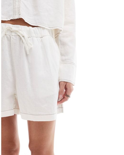 ONLY White Linen Pull On Shorts Co-Ord With Contrast Stitch