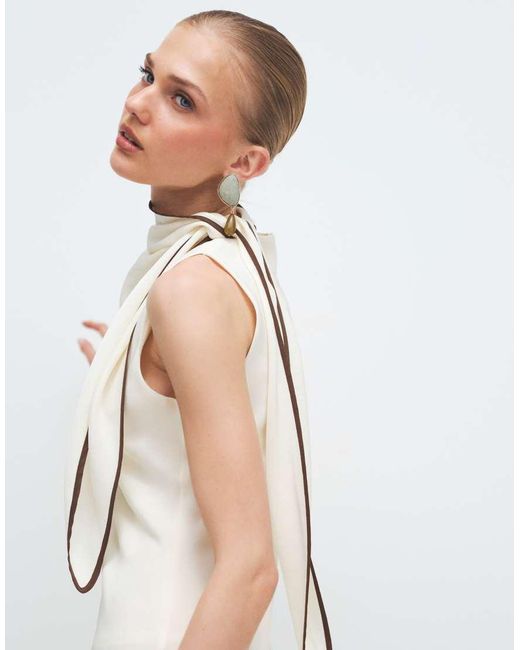 Mango White Sleeveless Maxi Dress With Tie Neck