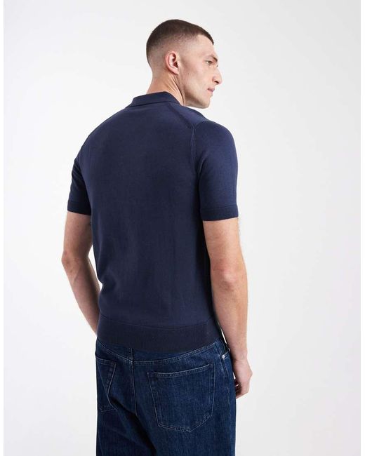 Fred Perry Blue Short Sleeve Knit Logo Polo Shirt for men