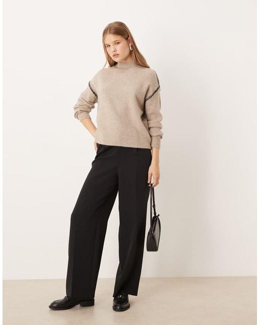 Vila Natural Contrast Trim Knitted Jumper