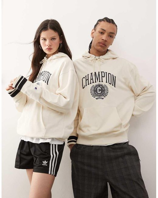 Sudadera Blanca Con Capucha Y Estilo Universitario De Champion de color Natural