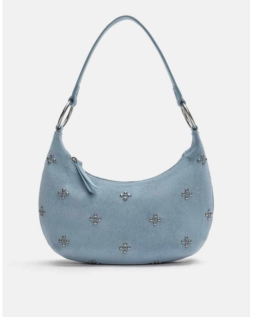 Pull&Bear Blue Shoulder Bag With Floral Studs