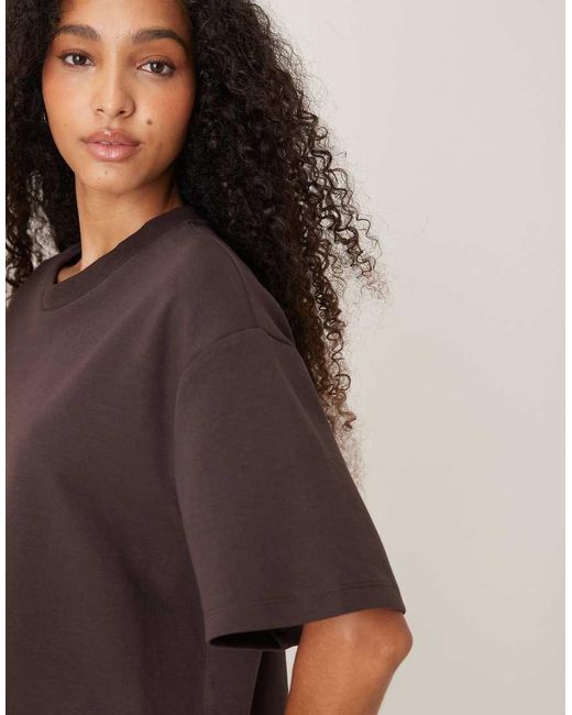 Camiseta Corta Marrón De Corte Cuadrado De Punto Entrelazado De (Parte De Un Conjunto) ASOS de color Purple