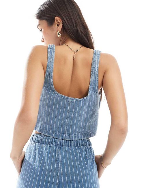 Top Vaquero De Tirantes A Rayas Bordadas De (Parte De Un Conjunto) ASOS de color Blue