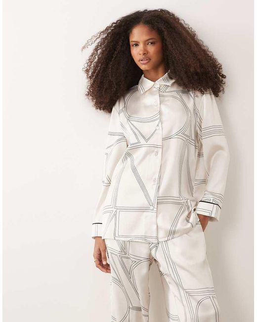 Iyal Natural Satin Contrast Piping Shirt Co-ord