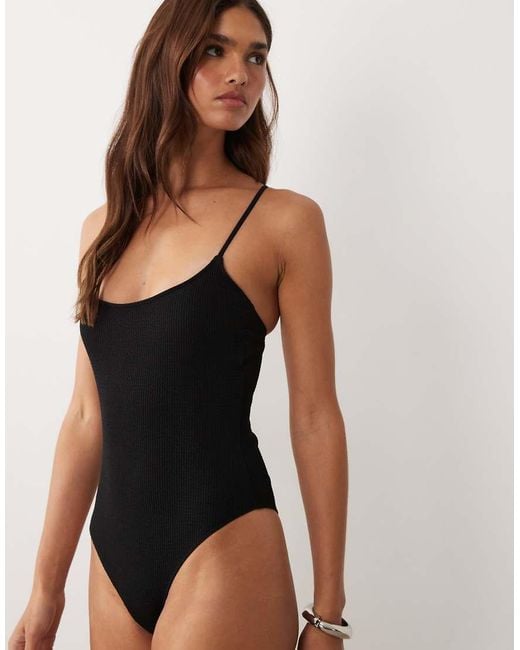 ASOS Black Crystal Crinkle Square Neck Cami Swimsuit With Pads