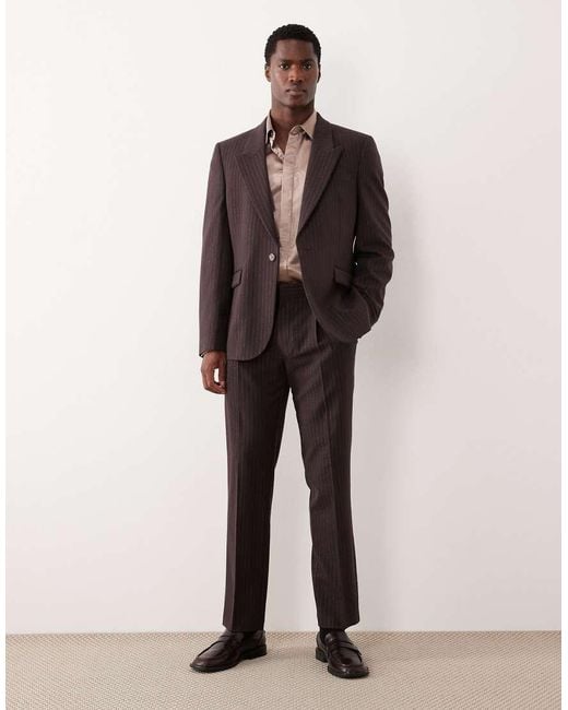 ASOS Brown Metallic Pinstriped Slim Suit Jacket for men