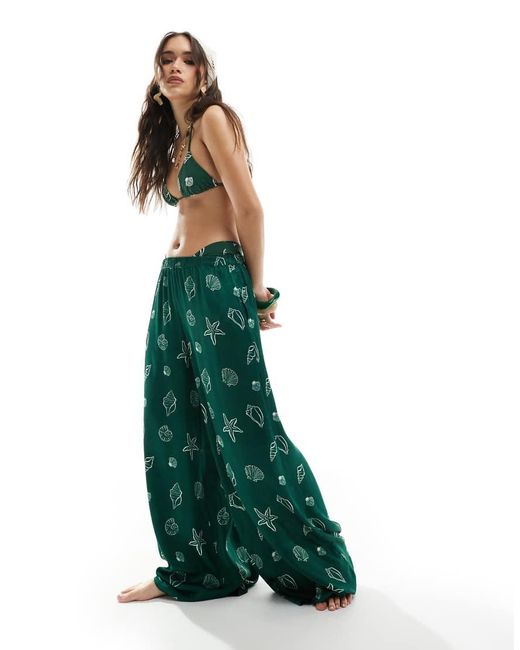 WeWoreWhat Green Seashells Triangle Bikini Top