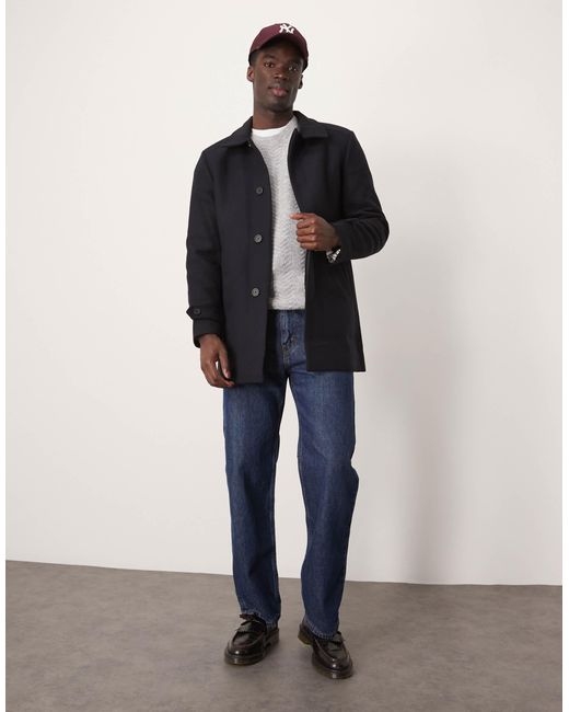 SELECTED Blue Reuben Overcoat With Funnel Neck for men
