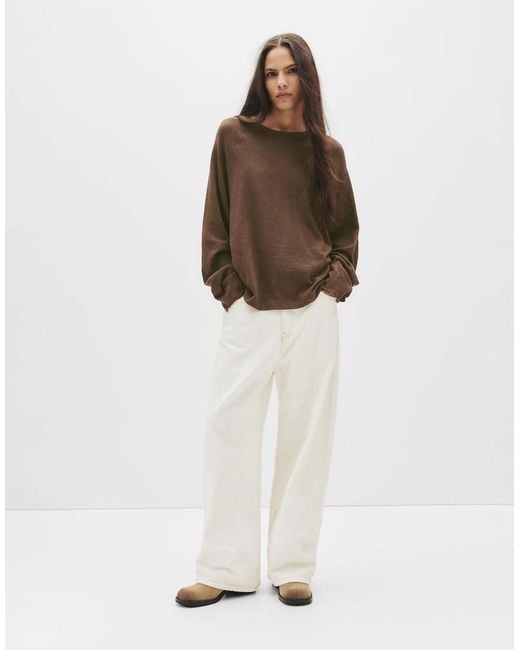 Pull&Bear Brown Long Sleeve Raglan T-Shirt