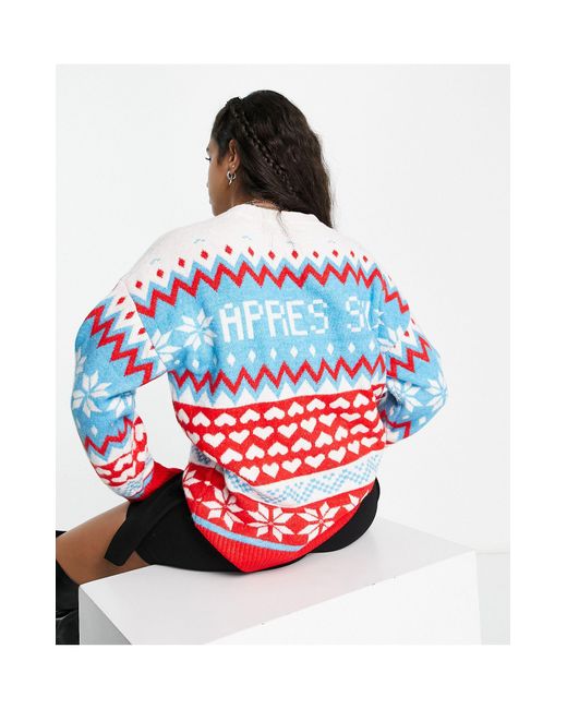 ASOS Red Christmas Oversized Sweater With Apres Ski Pattern