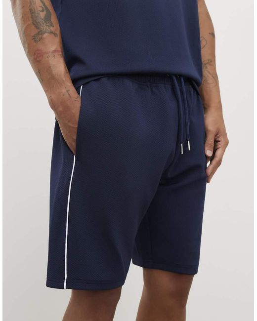 River Island Blue Slim Fit Textured Tipped Shorts for men