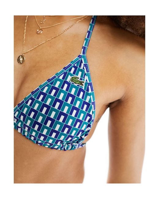 Top bikini a triangolo con stampa geometrica di Lacoste in Blue