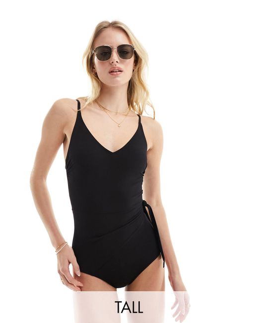 Figleaves Black Tall Augusta Non Wired Wrap Front Shaping Swimsuit