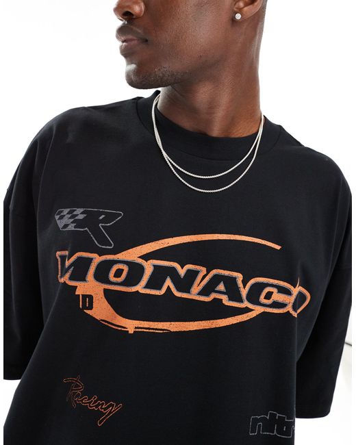 T-shirt ultra oversize avec imprimé monaco sur le devant ASOS pour homme en coloris Black