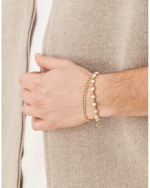ASOS Set Van 2 Armbanden Met Schakels En Parels in het Natural voor heren