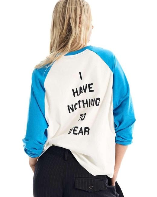 Bershka Blue Contrast Print Long Sleeve T-shirt