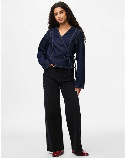 Pieces Blue Wrap Blouse