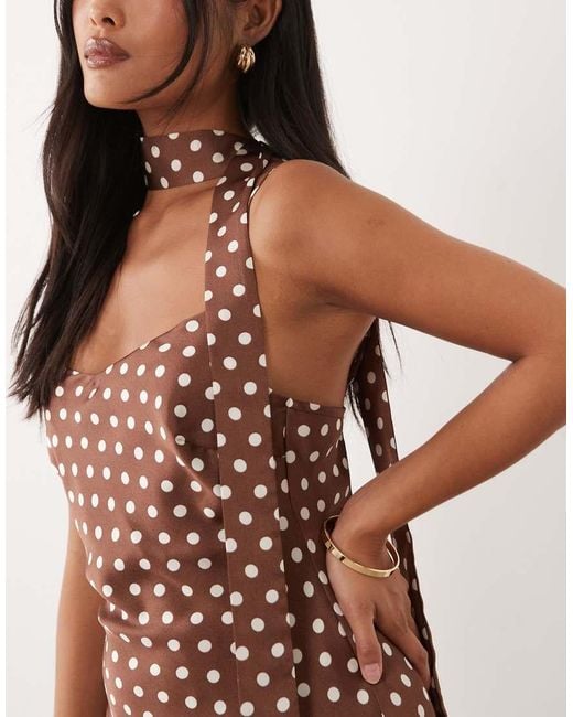 New Look Brown Scarf Polka Dot Satin Cami Midi Dress