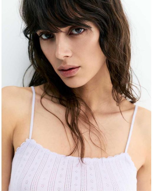 Pull&Bear White Strappy Pointelle Knit Top