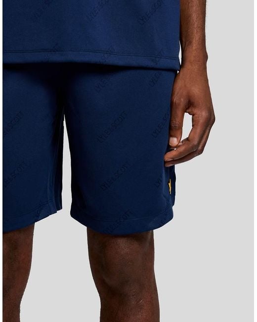 Lyle & Scott Blue Mid Layers Embossed Football Short for men