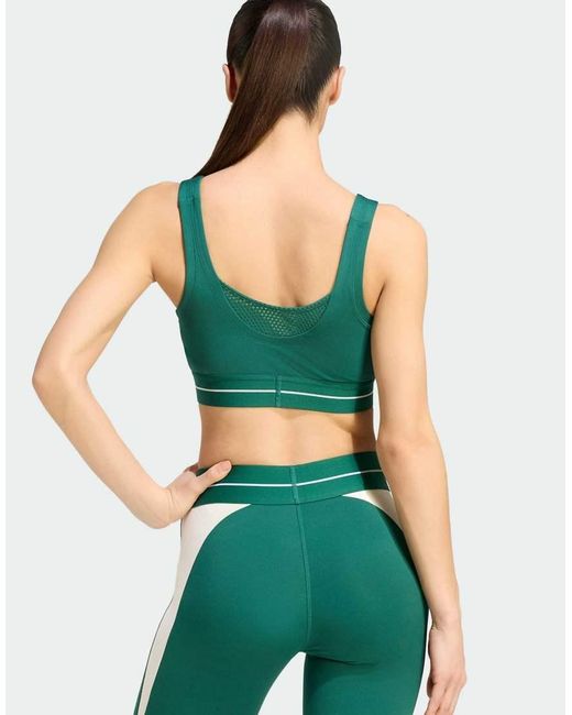 Adidas Originals Green Hyperglam 3-stripes Colourblock Light Support Bra